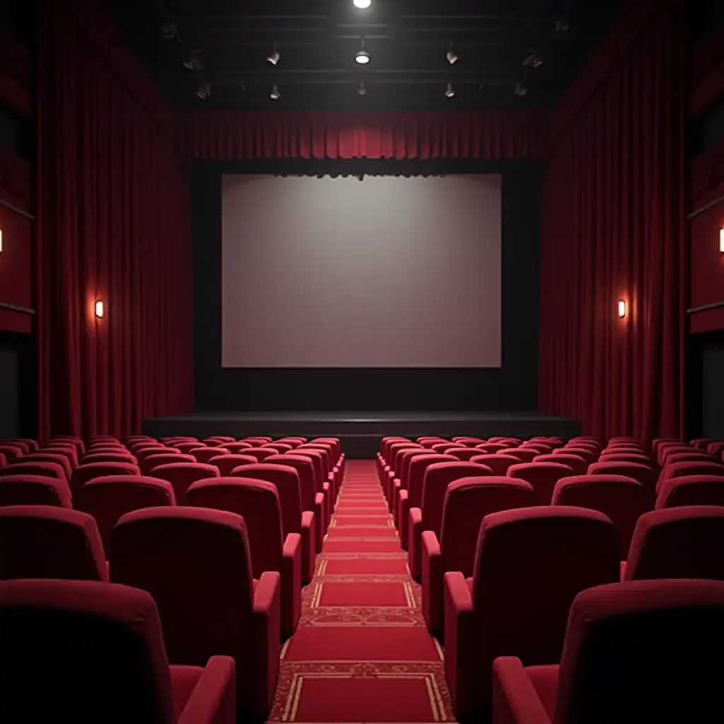 An image of empty theatre with no people. Make it in 1990s theme