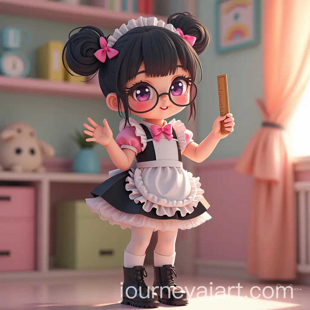 Playful-Yet-Authoritative-Young-Girl-in-Maid-Outfit-with-Ruler