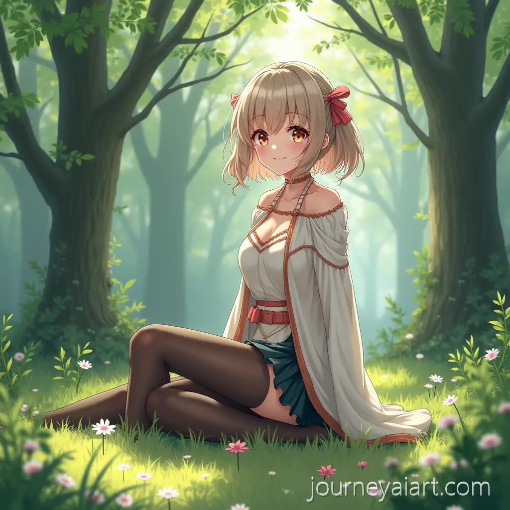 Anime-GirlAnime-girl-in-glade-Sitting-in-a-Glade-Wearing-Stockings-and-a-Top