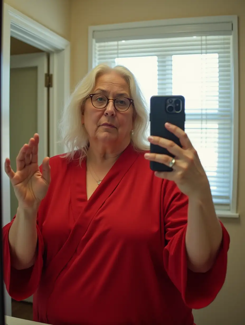 FullBody-Mirror-Selfie-of-60YearOld-Woman-in-Red-Bathrobe