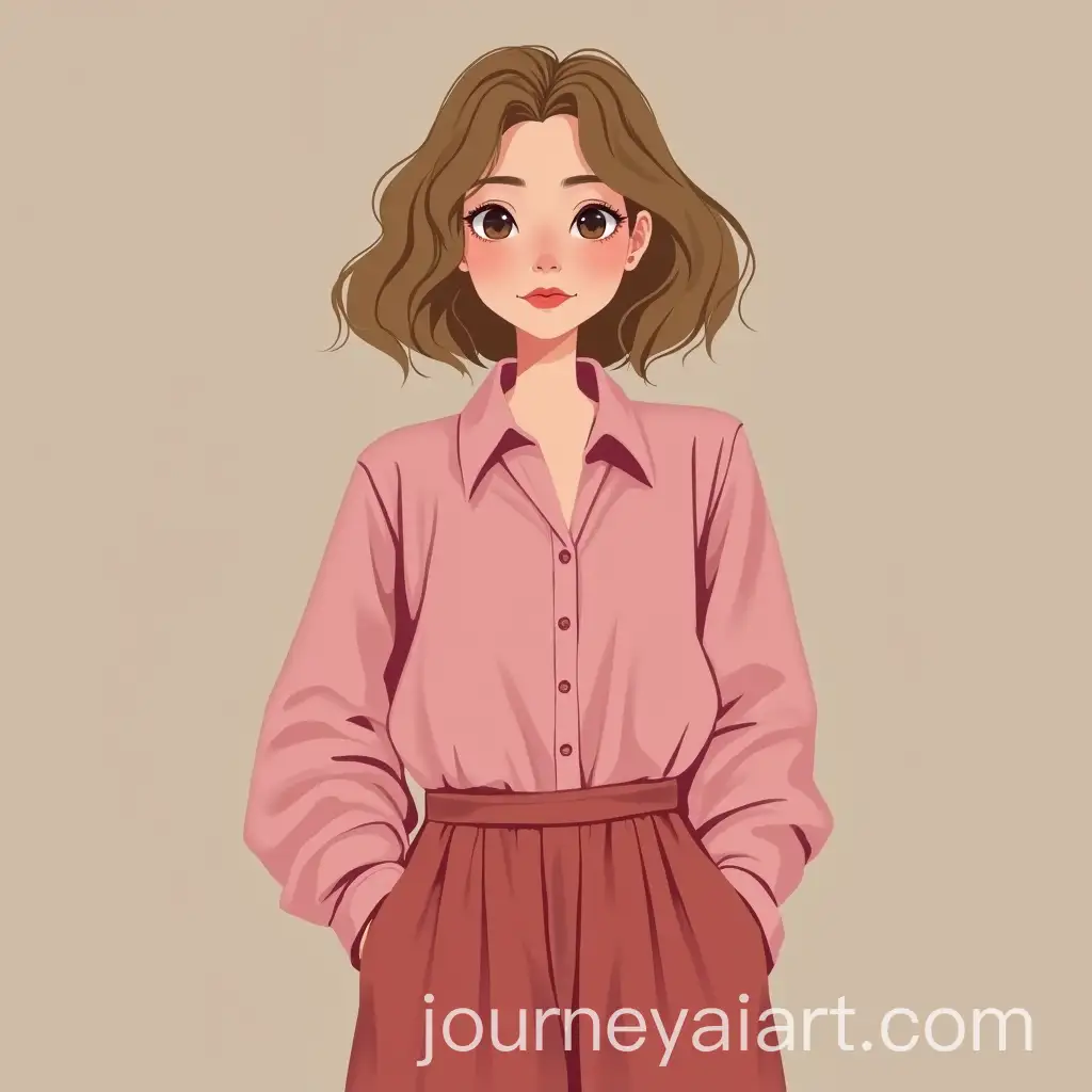 Young-Woman-in-Pink-Shirt-and-Wide-Pants-with-Short-Blonde-Hair