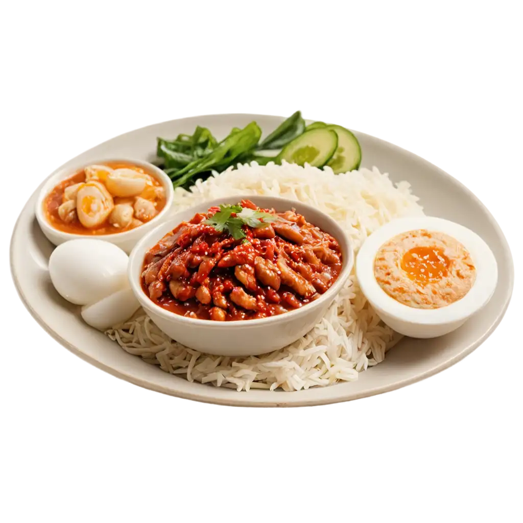 Delicious-Sego-Rice-with-White-Rice-Vermicelli-Noodles-and-Sambal-Tempe-Anchovies-HighQuality-PNG-Image