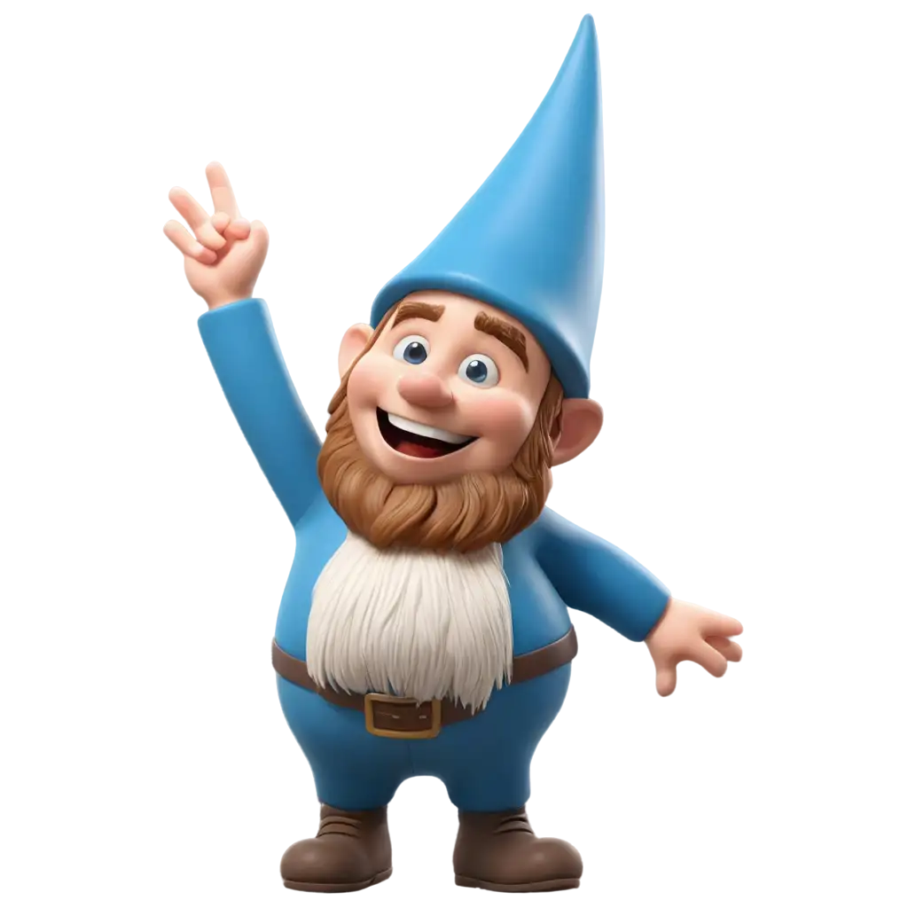 A 3D emoji icon of a blue gnome pointing to the sky