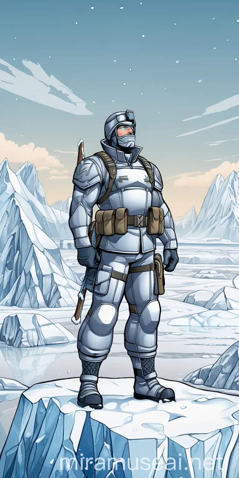 Frozen Soldier Standing in Arctic Landscape