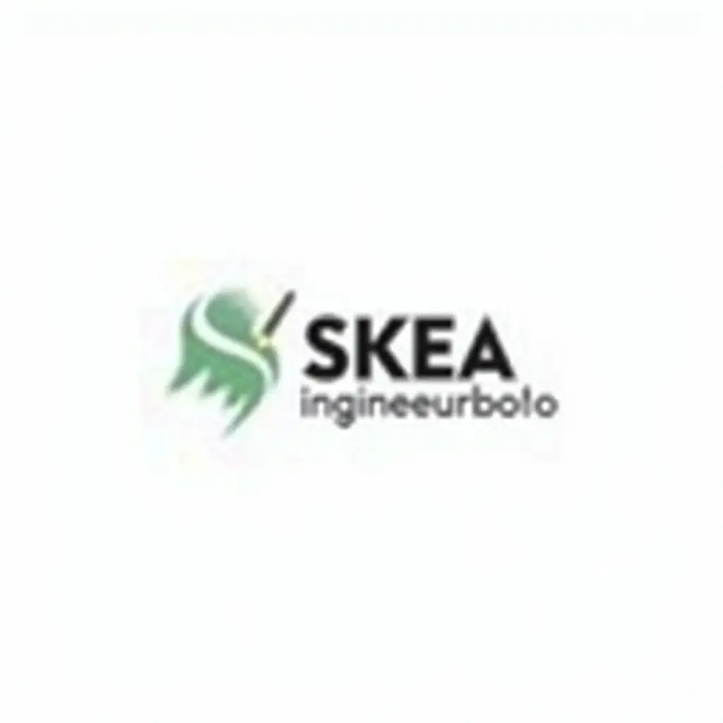 Logo for the company SKEA Ingenieurbüro with white background, autocad style with a tablet pen and construction theme, colors black and light green