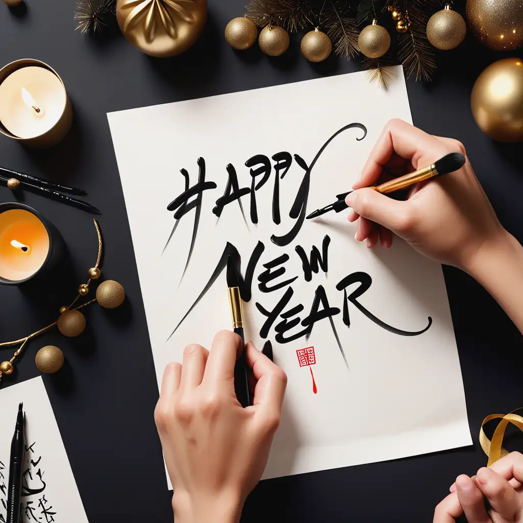 Person-Writing-Happy-New-Year-in-Calligraphy-with-Brush-and-Ink