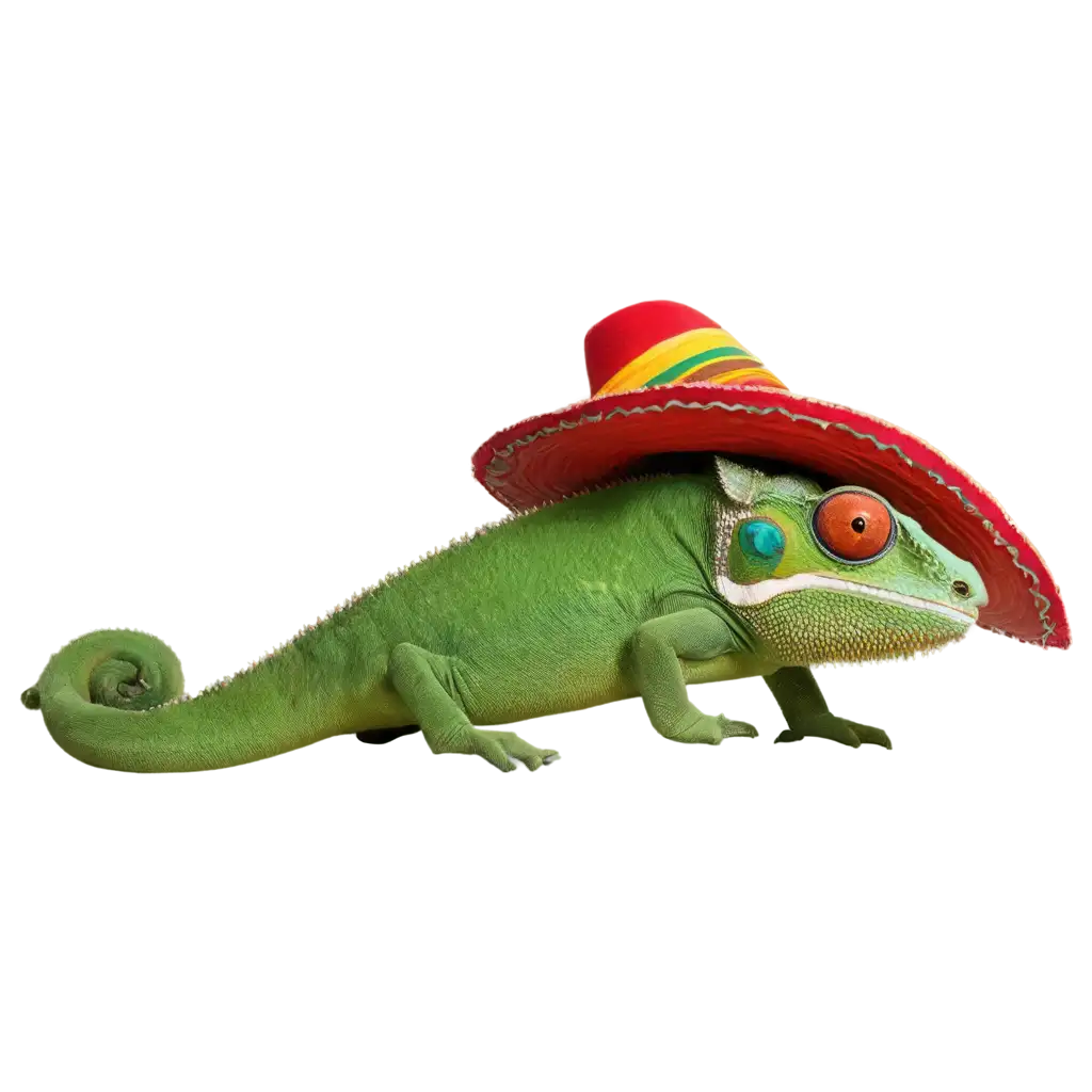 Colorful-Chameleon-with-Mexican-Hat-PNG-Image-Vibrant-Wildlife-Art-for-Digital-Media