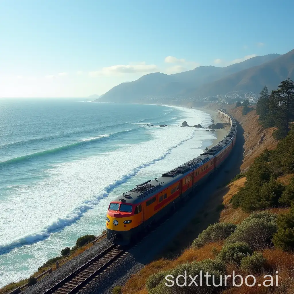 Train-SANNIO-EXPRESS-Alongside-Pacific-Ocean-Waves