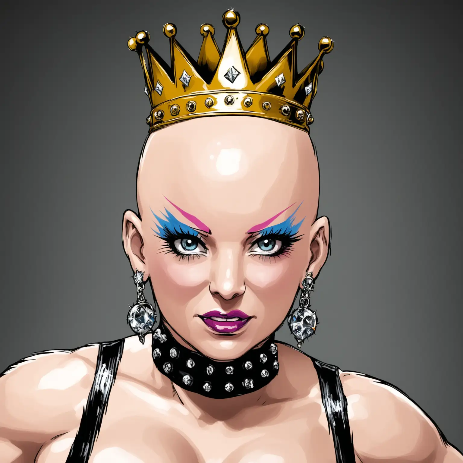 Bald femme wrestler Bobbi Diamond, Punk, crown on top of head