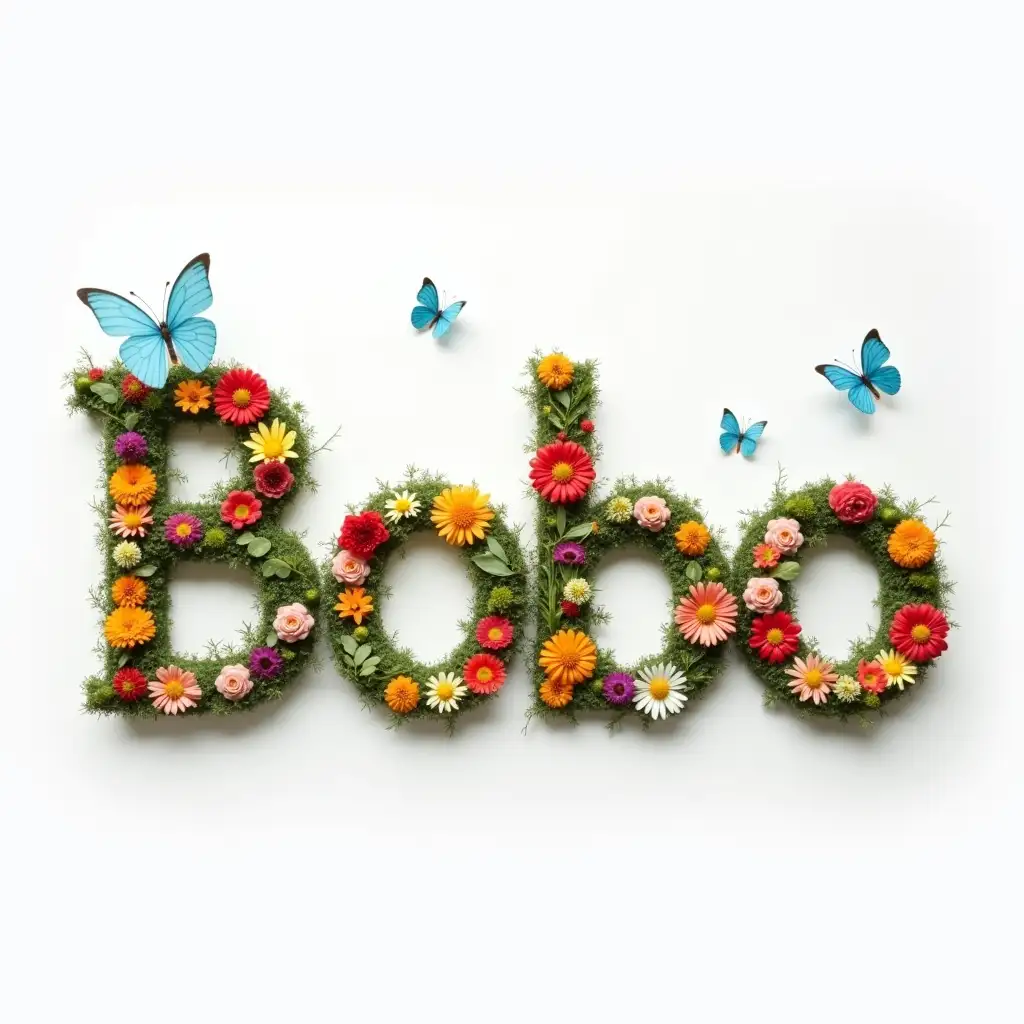 Floral-Name-Bobo-with-Butterflies-and-Greenery