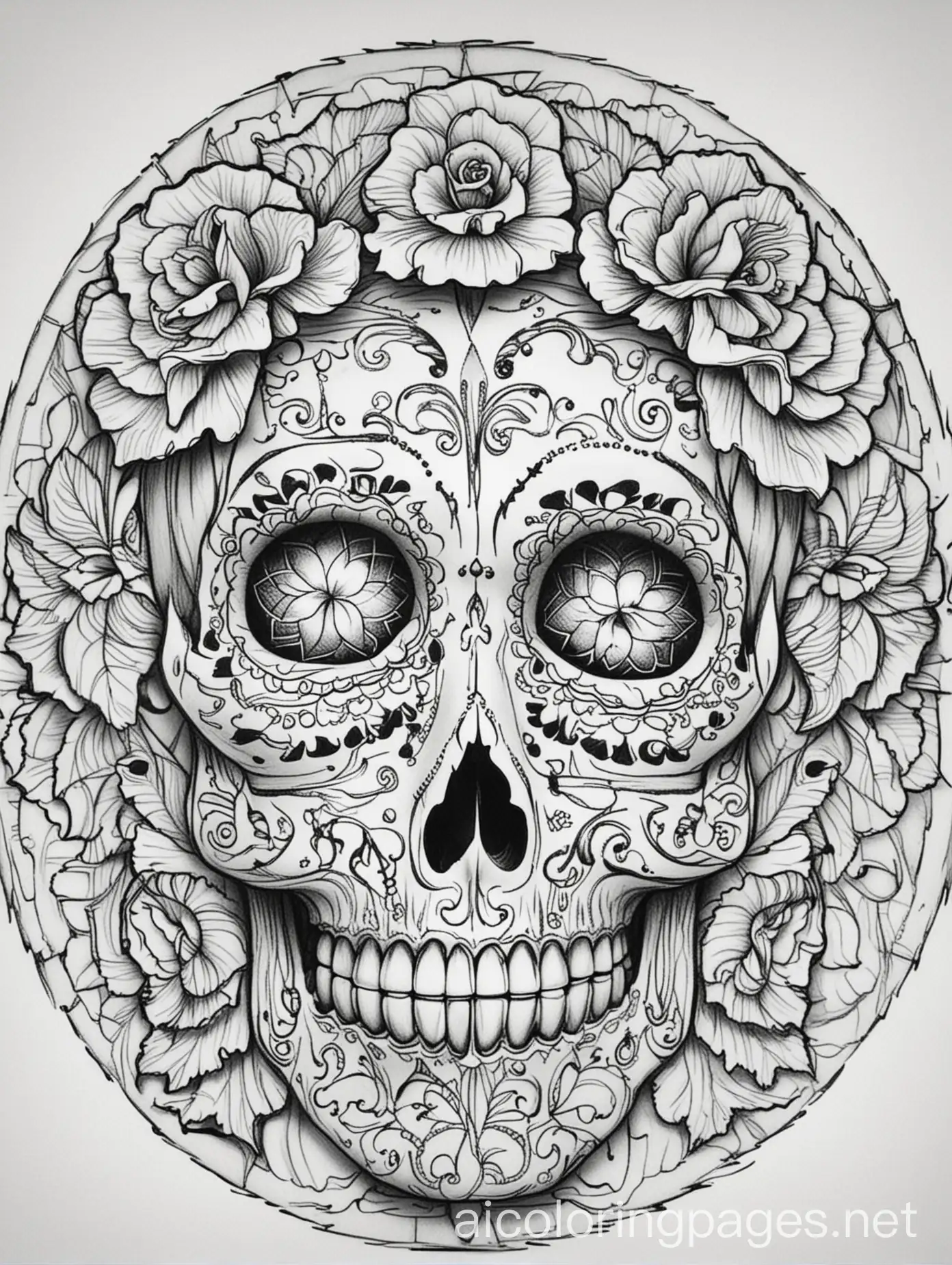 Halloween-Skull-Coloring-Page-with-Simple-Stained-Glass-Background