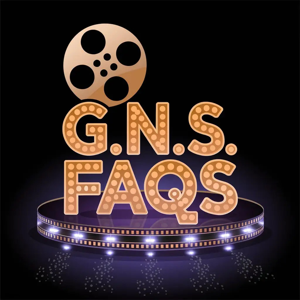 LOGO Design for GNS Faqs Dark Tones with Cinematic Film Reel and Illuminated Text