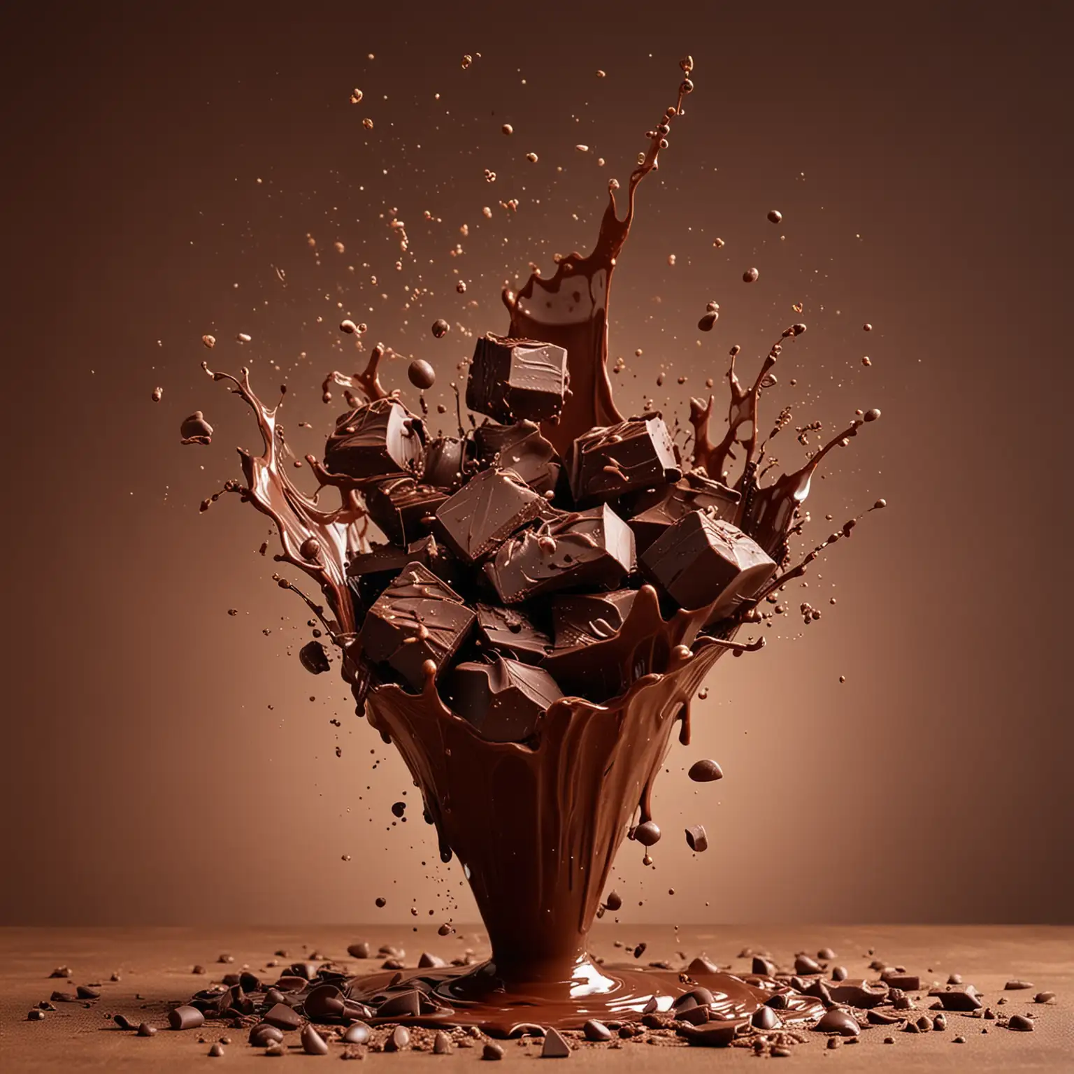 chocolate splashes, chocolate pieces brown background