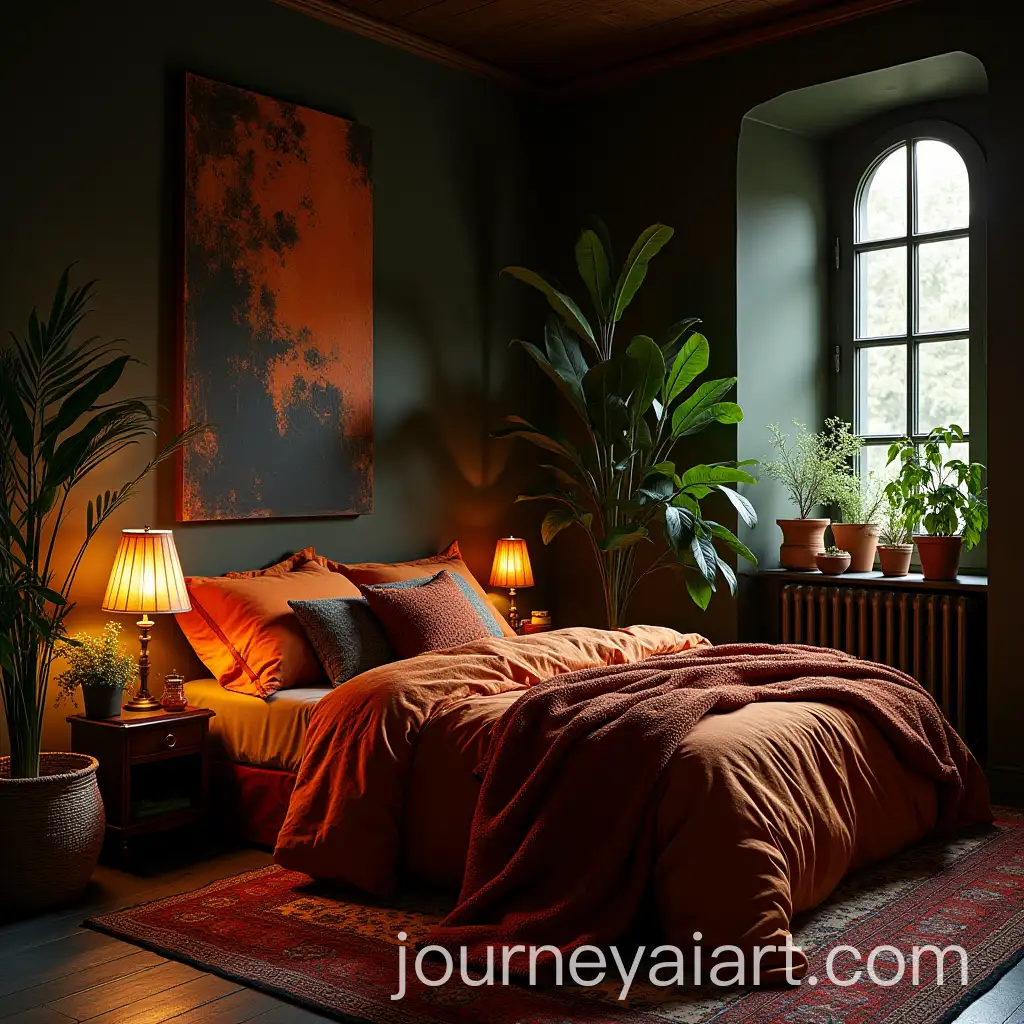 Bohemian-Bedroom-with-Orange-and-Black-Accents