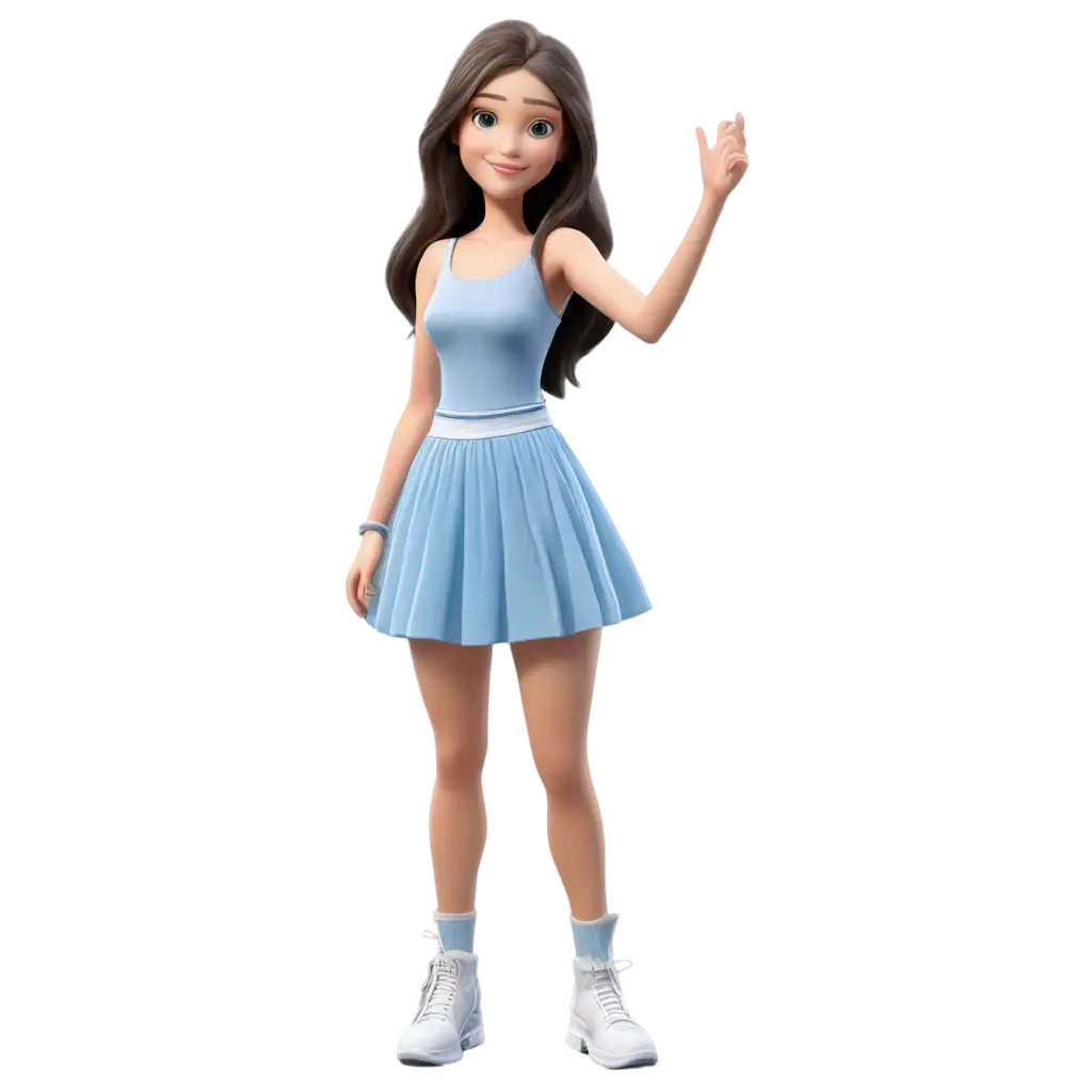 Summer-3D-Girl-with-Long-Hair-in-Blue-Translucent-Gauze-Skirt-PNG-Image