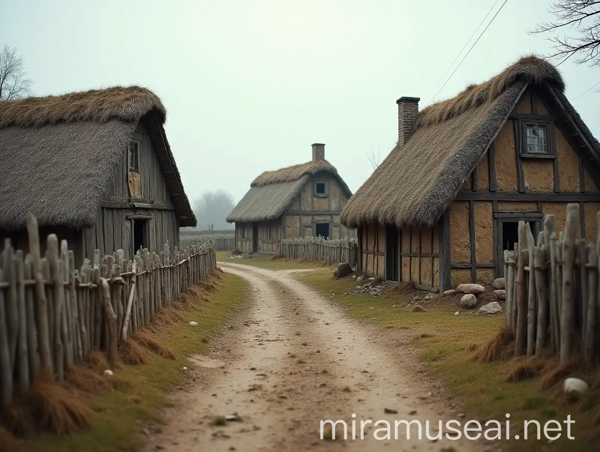 Historically Accurate Village Scene with Dilapidated HalfTimbered Houses