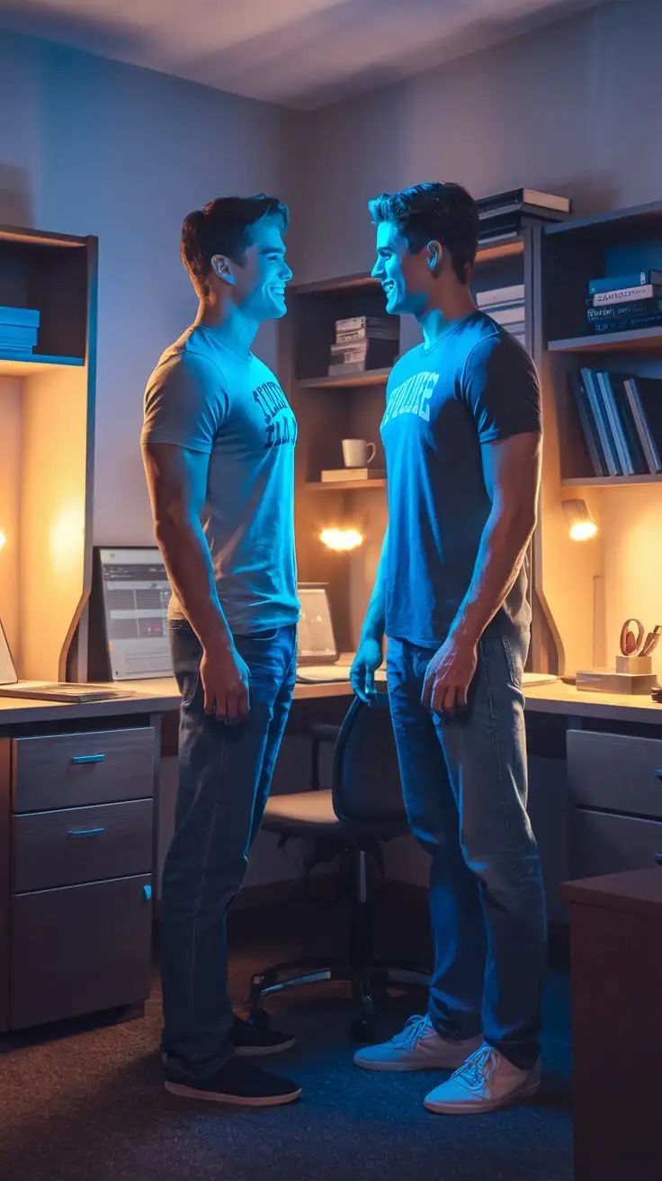 Two-College-Guys-in-a-Dorm-Room-Bathed-in-Blue-Light