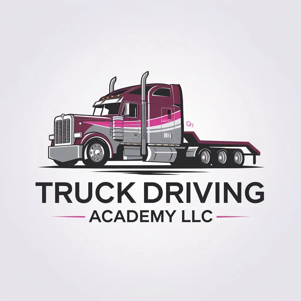 LOGO Design for Truck Driving Academy Burgundy Gray and Pink with Minimalist Truck Symbol