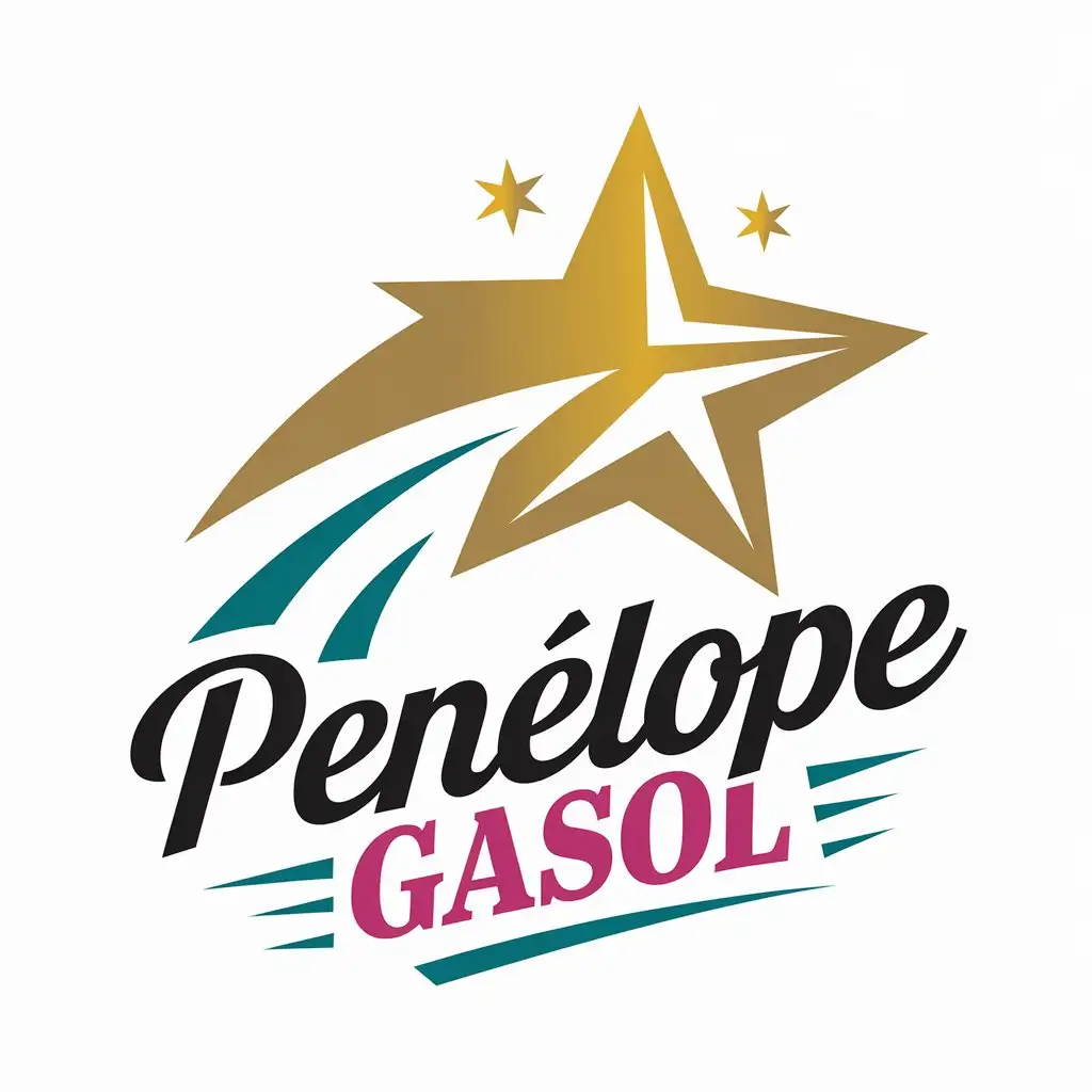 LOGO-Design-For-Penlope-Gasol-Shooting-Star-in-Golden-Black-Magenta-and-Turquoise