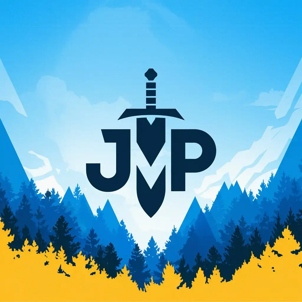 LOGO Design for JvP Minimalistic Sword Symbol with Mountain Landscape for Gamers