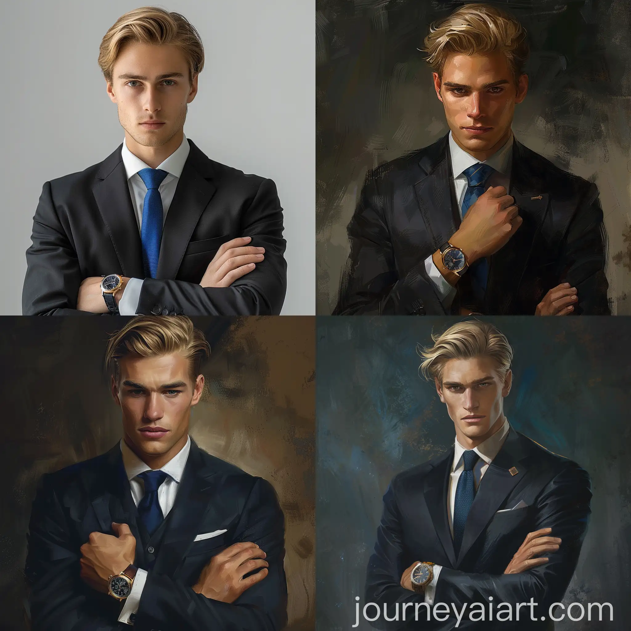 Portrait-of-a-White-Man-in-Black-Suit-with-Blonde-Hair-and-Blue-Tie