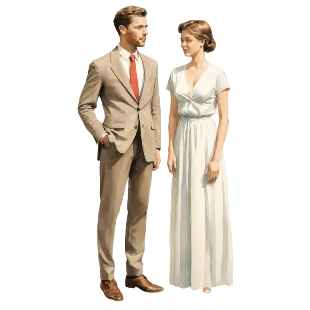 Watercolor-PNG-of-Man-and-Woman-in-Formal-Attire-Elegant-and-Timeless-Artwork