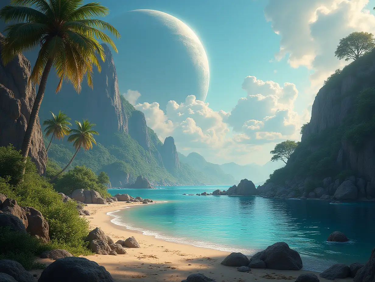 Create for me a photorealistic image of Paradise on another planet
