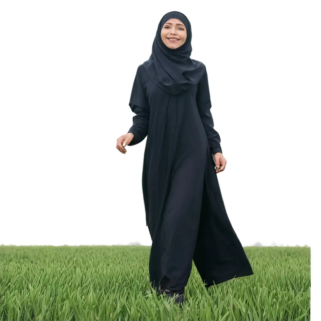 Muslim-Woman-with-Hijab-Walking-in-a-Rice-Field-PNG-HighQuality-Versatile-Image-for-Various-Applications