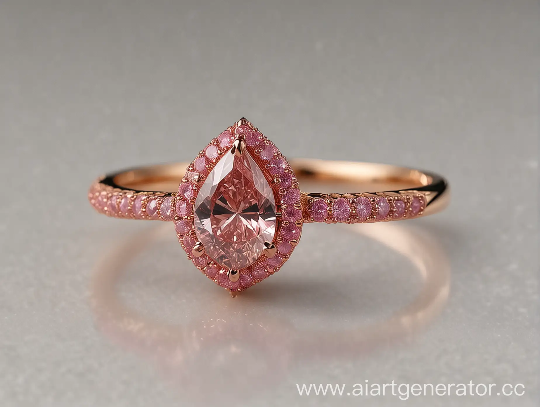 Luxurious-980-Purity-Red-Gold-Ring-with-Pink-Diamond-Droplet-and-Accents