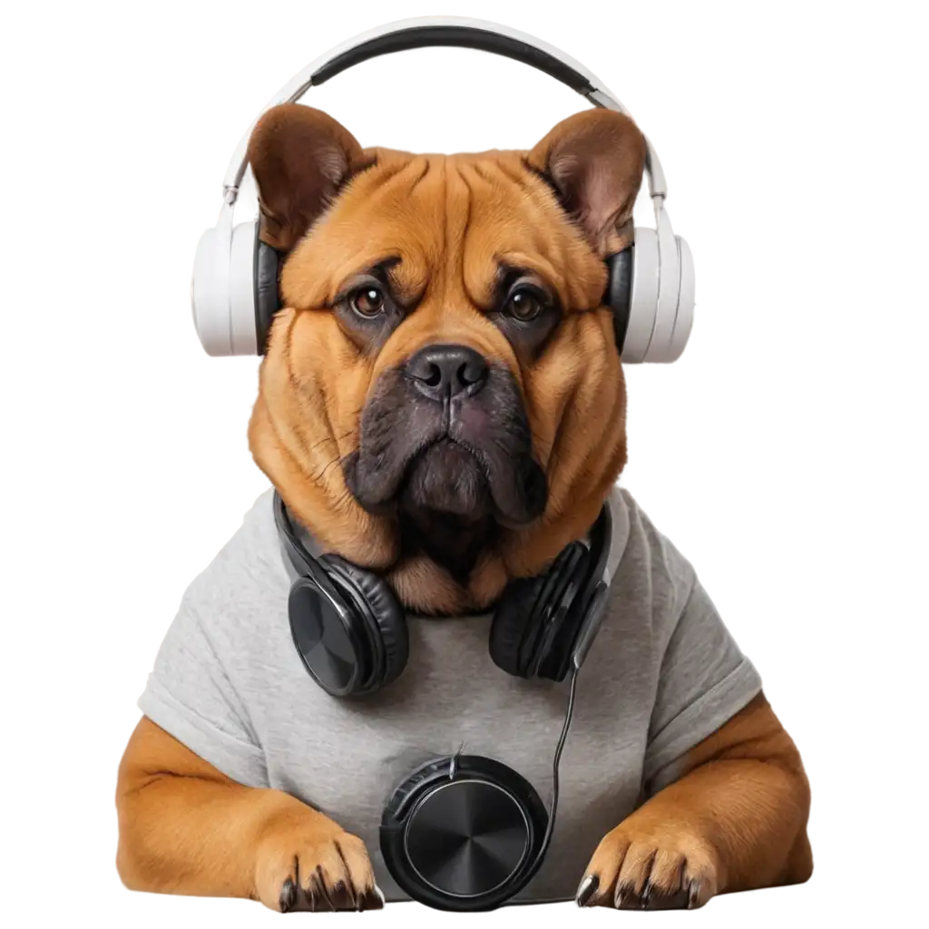 Fat-Dog-Listening-to-Music-on-Headphones-Engaging-PNG-Image-for-Vibrant-Online-Content