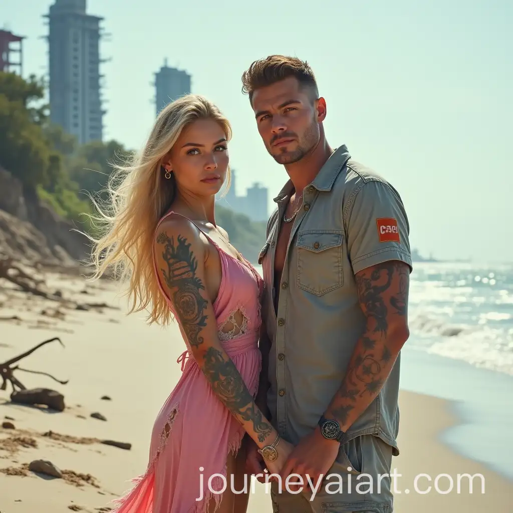 Young-Couple-on-Desolate-Beach-in-PostApocalyptic-World
