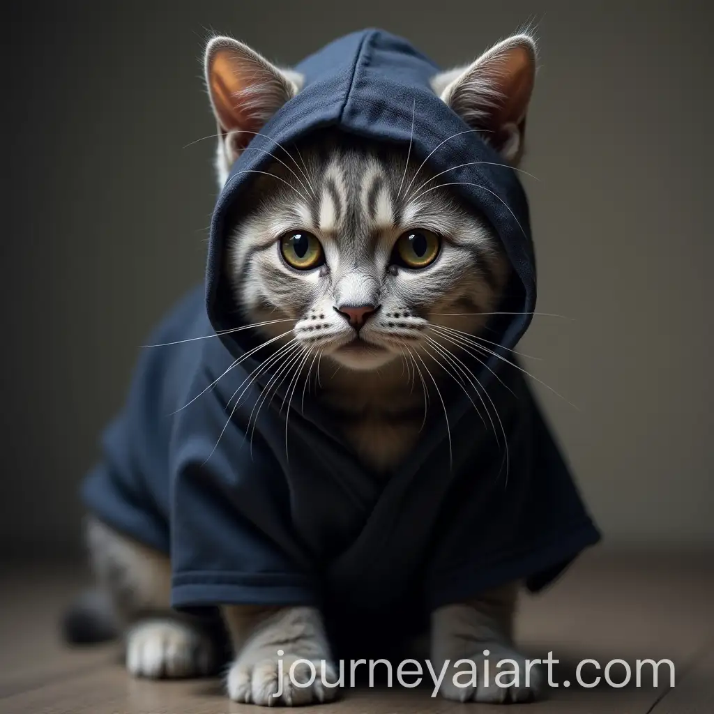 British-Shorthair-Cat-Ninja-Costume-in-Light-Grey