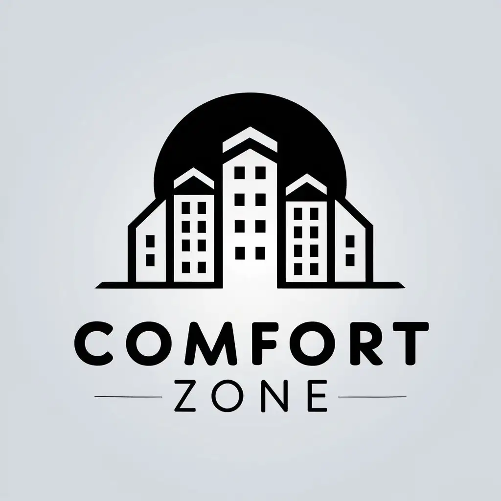 a vector logo design,with the text "Comfort zone", main symbol:Night city,complex,be used in Real Estate industry,clear background