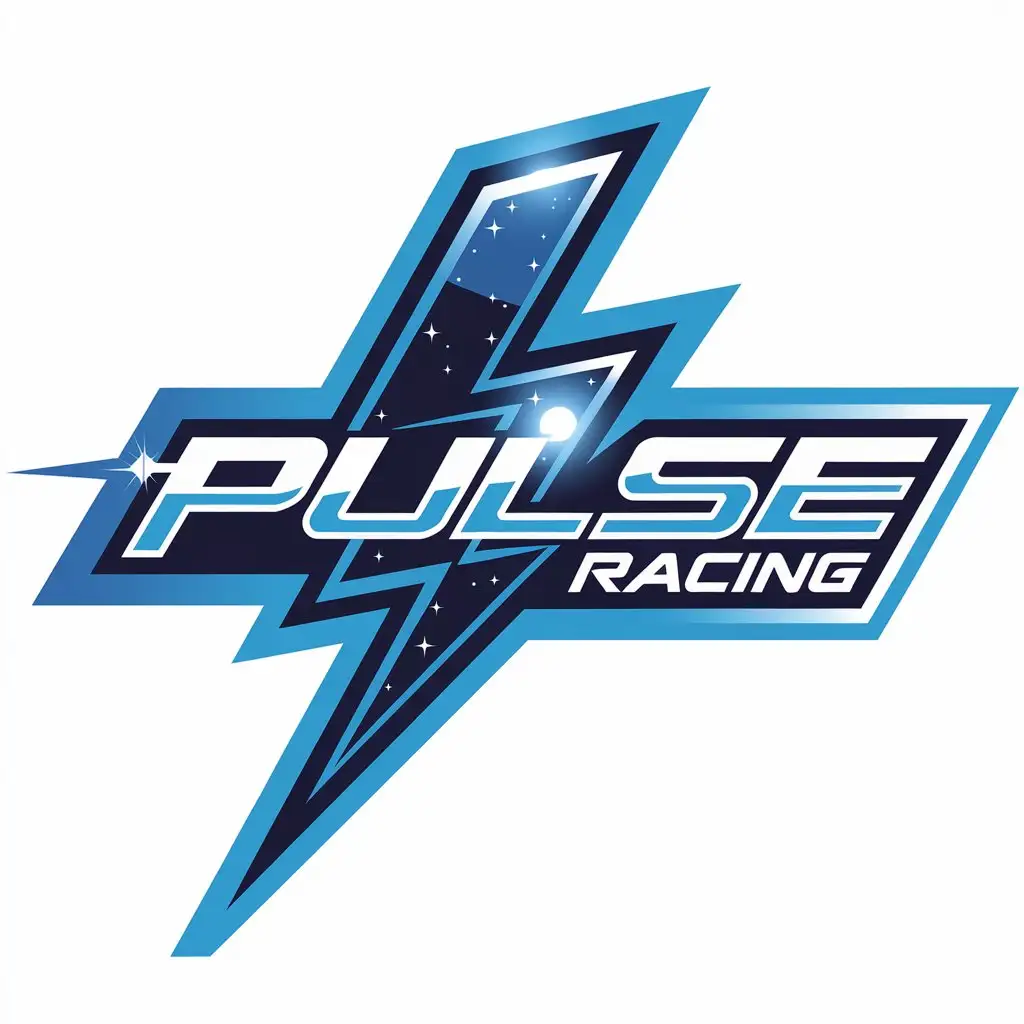 LOGO Design for PULSE Racing Blue Lightning on Sky Background with Stars for Automotive Industry