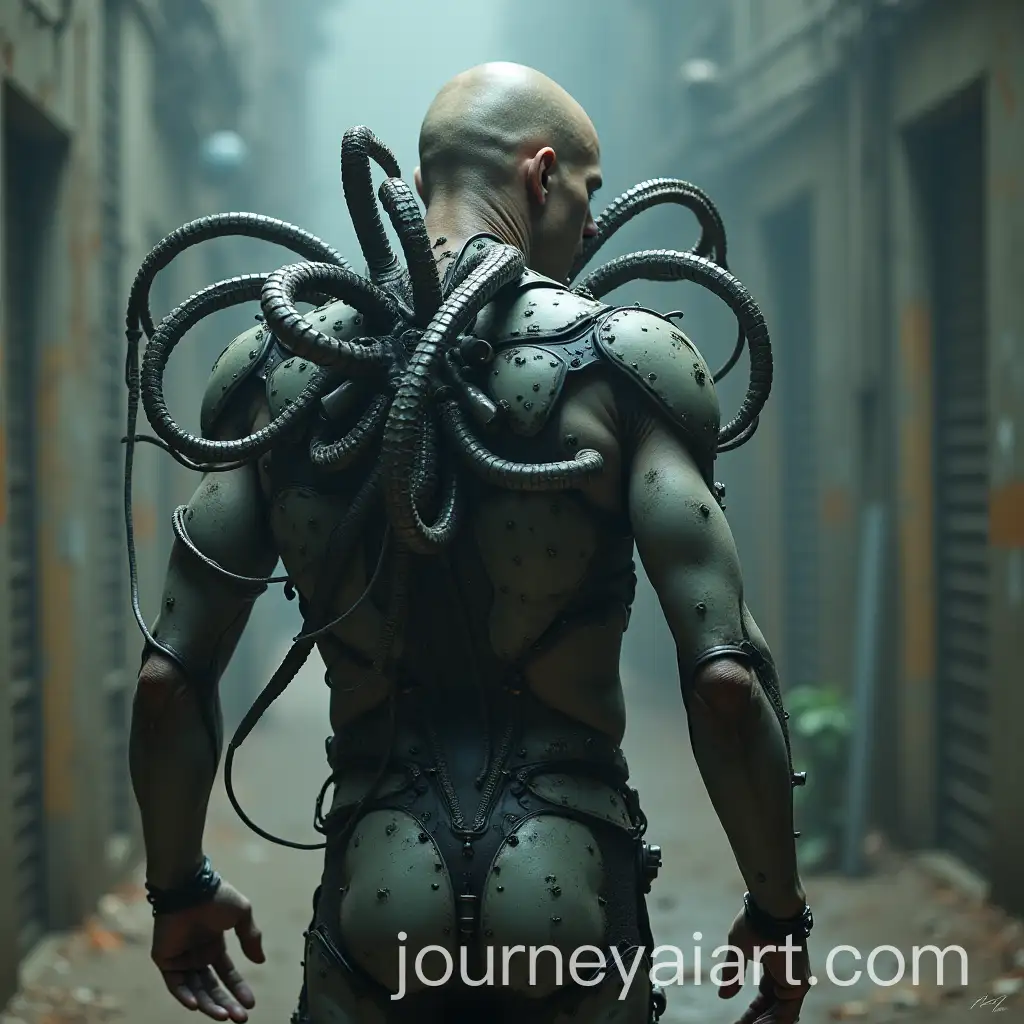 Frail-Man-with-Metallic-Tentacles-in-Cyberpunk-Setting