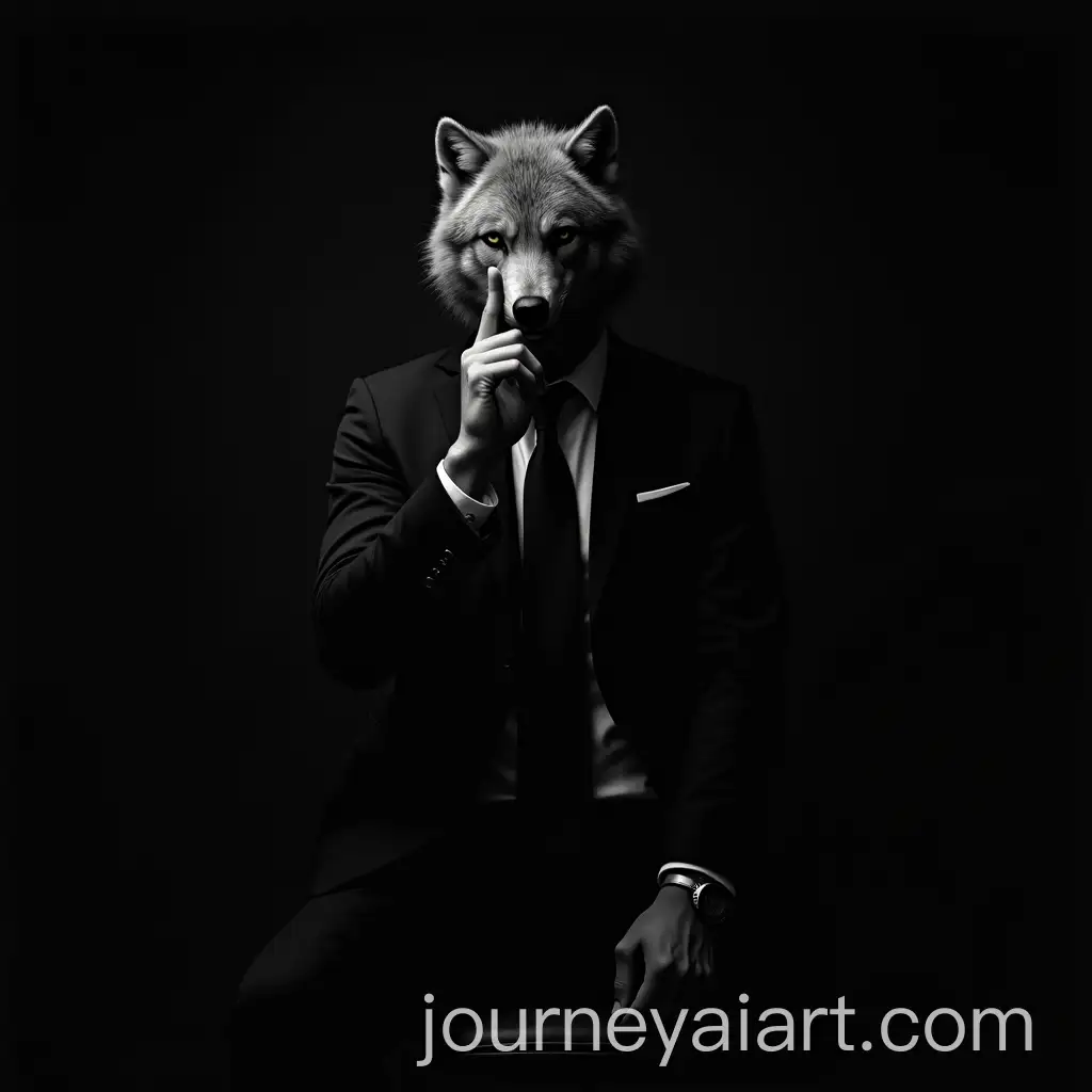 WolfMan-in-Black-Suit-Gesturing-Silence-Dark-Background