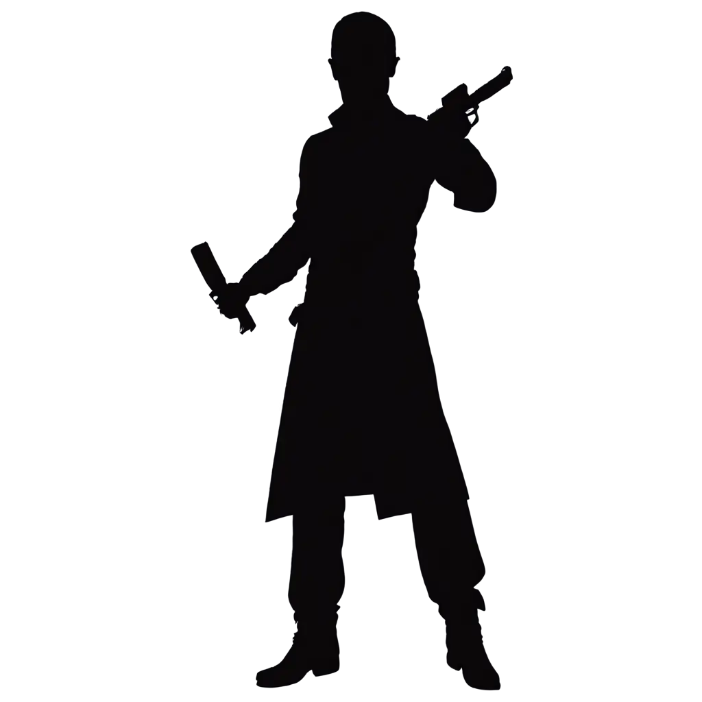 Realistic-Silhouette-of-a-Man-with-a-Pistol-and-Sword-Staring-HighQuality-PNG-Image-for-Diverse-Applications