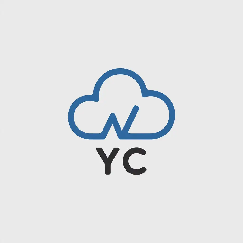 LOGO Design for YC Blue Line Cloud Shape with Clear Background