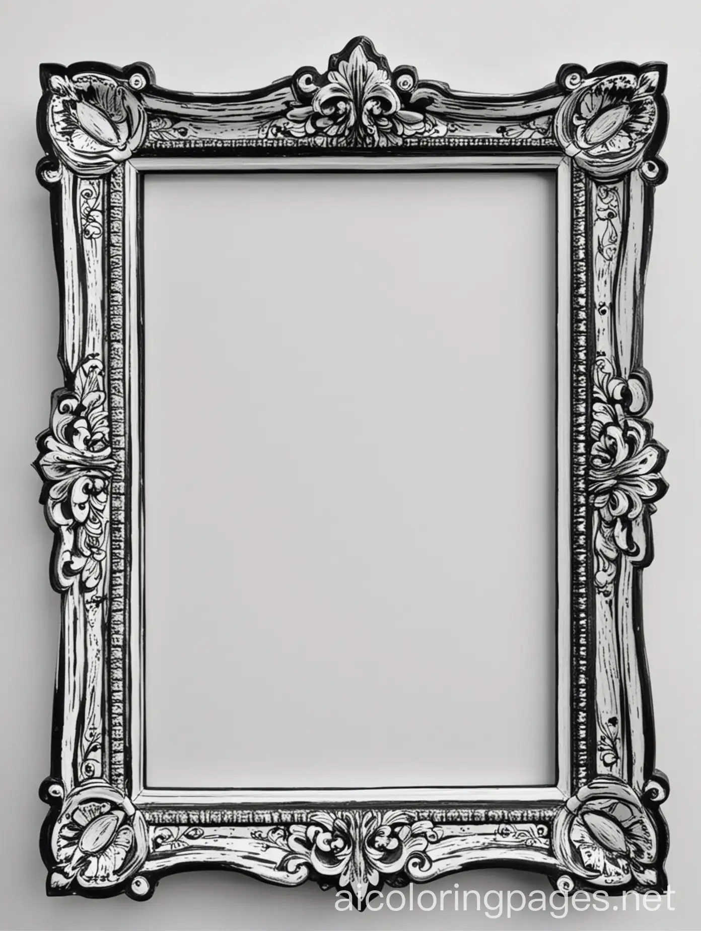 Elegant-Vintage-Black-and-White-Picture-Frame-Design-for-Childrens-Coloring-Page