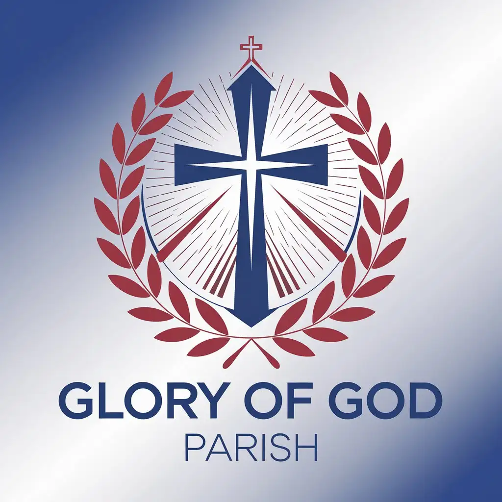 LOGO Design for Glory of God Parish RCCG Logo with Royal Blue Background and Red Writhing Elements