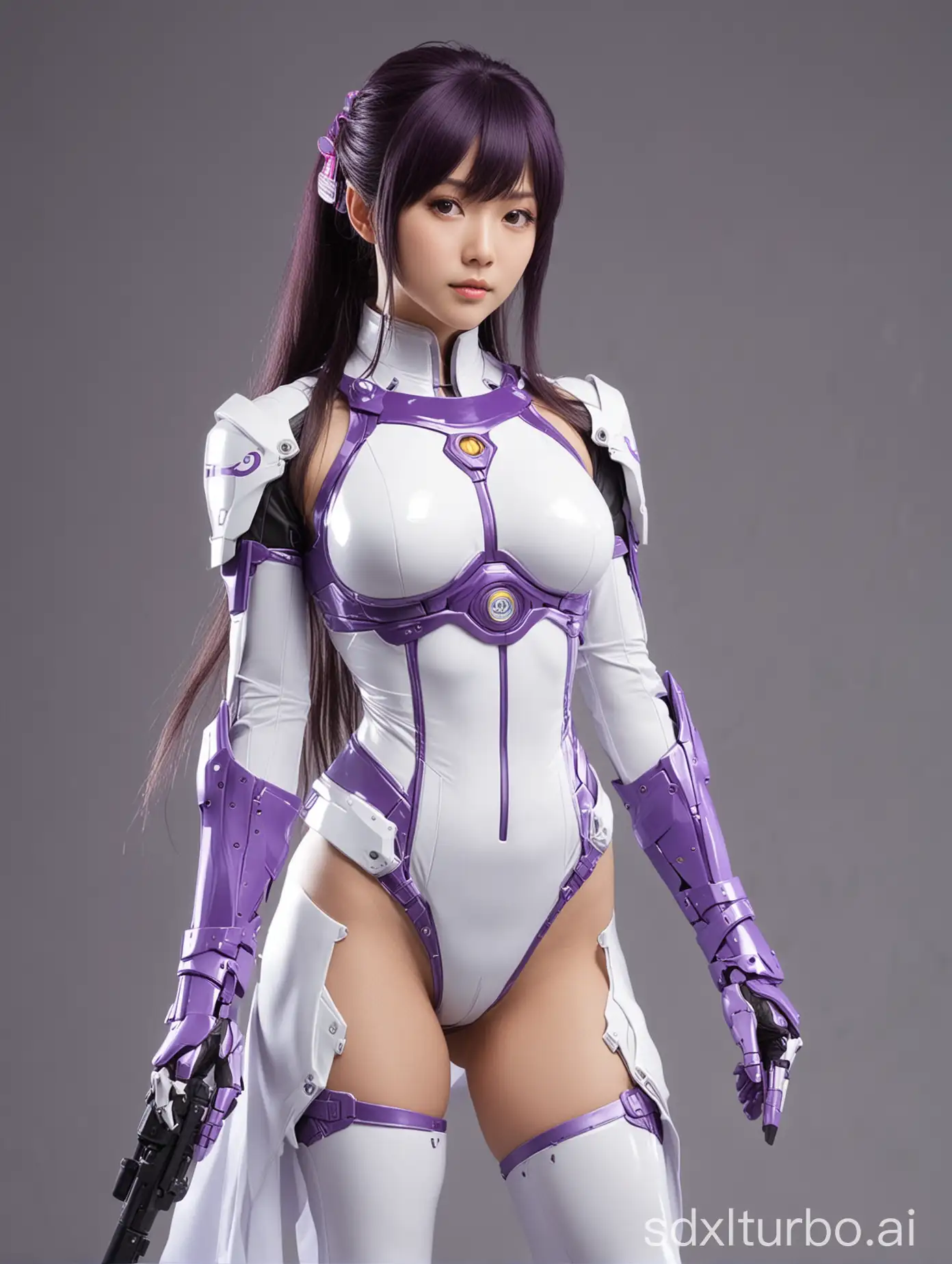 Futuristic-Female-Android-Heroine-in-White-and-Purple-Outfit