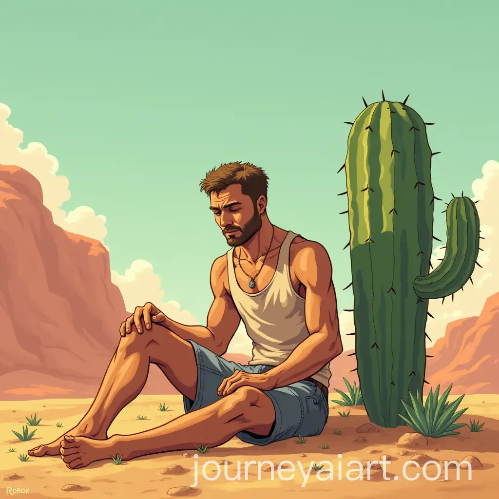 WearyAI-Image-Prompt-Expansion-Man-Sitting-in-Desert-with-Cactus-in-Robox-Style