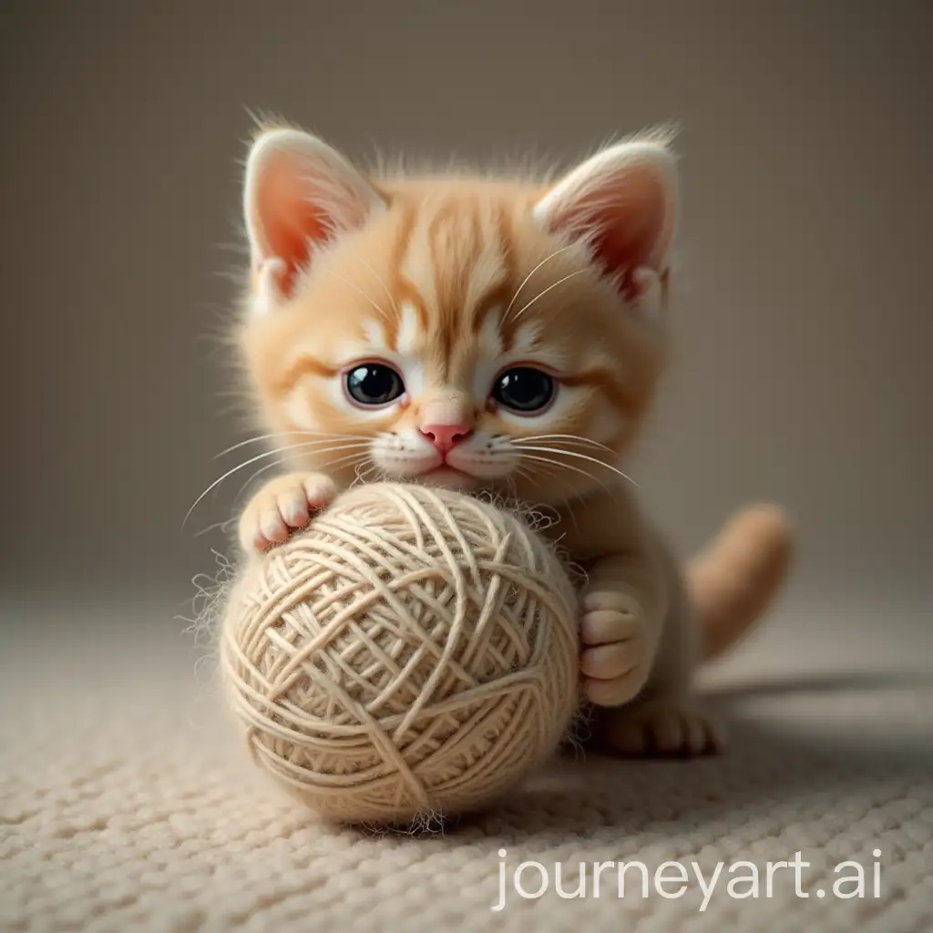 Playful-Small-Cat-Interacting-with-a-Colorful-Woolen-Ball