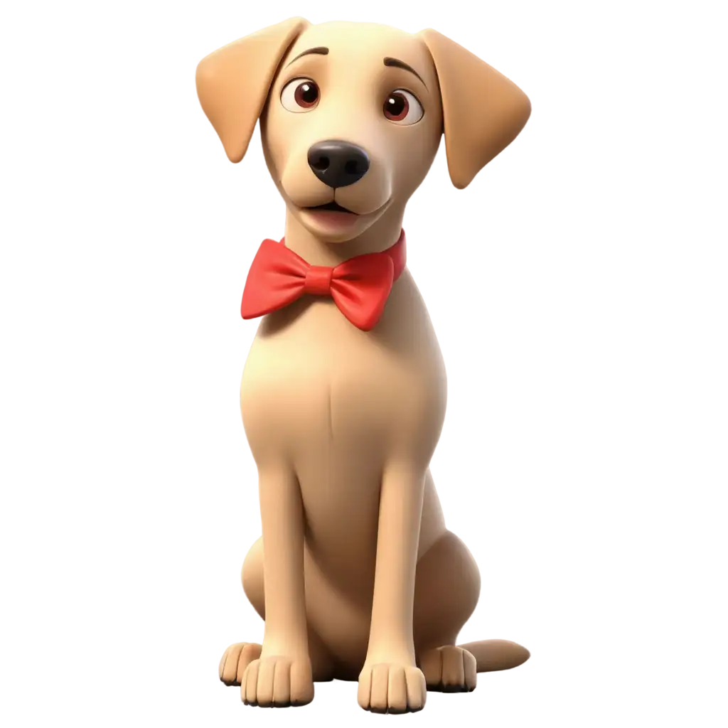 Labrador-Dog-with-Red-Bow-Sitting-3D-Cartoon-PNG-Image