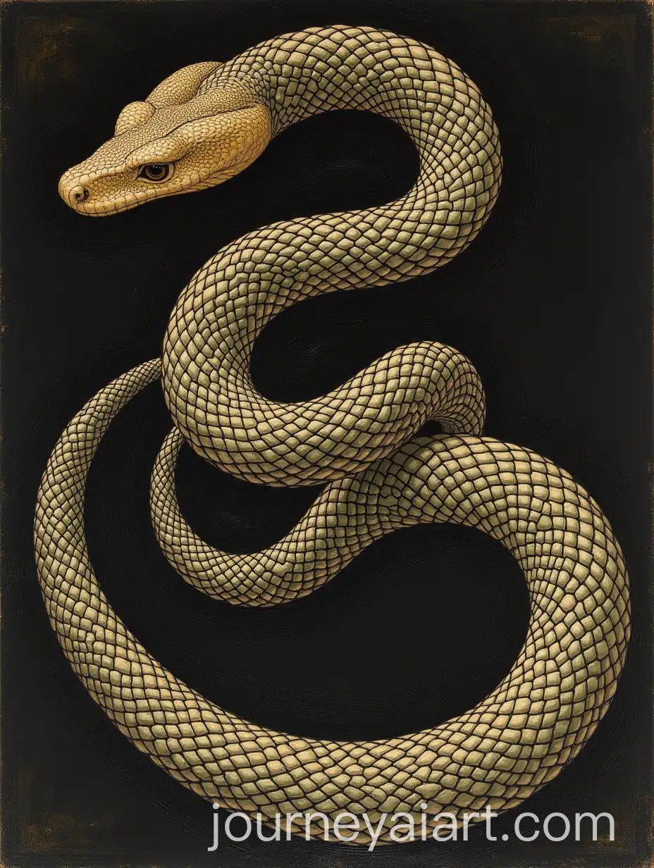 Full-Body-Snake-in-Hellish-Tones-Detailed-Edward-BurneJones-Inspired-Painting