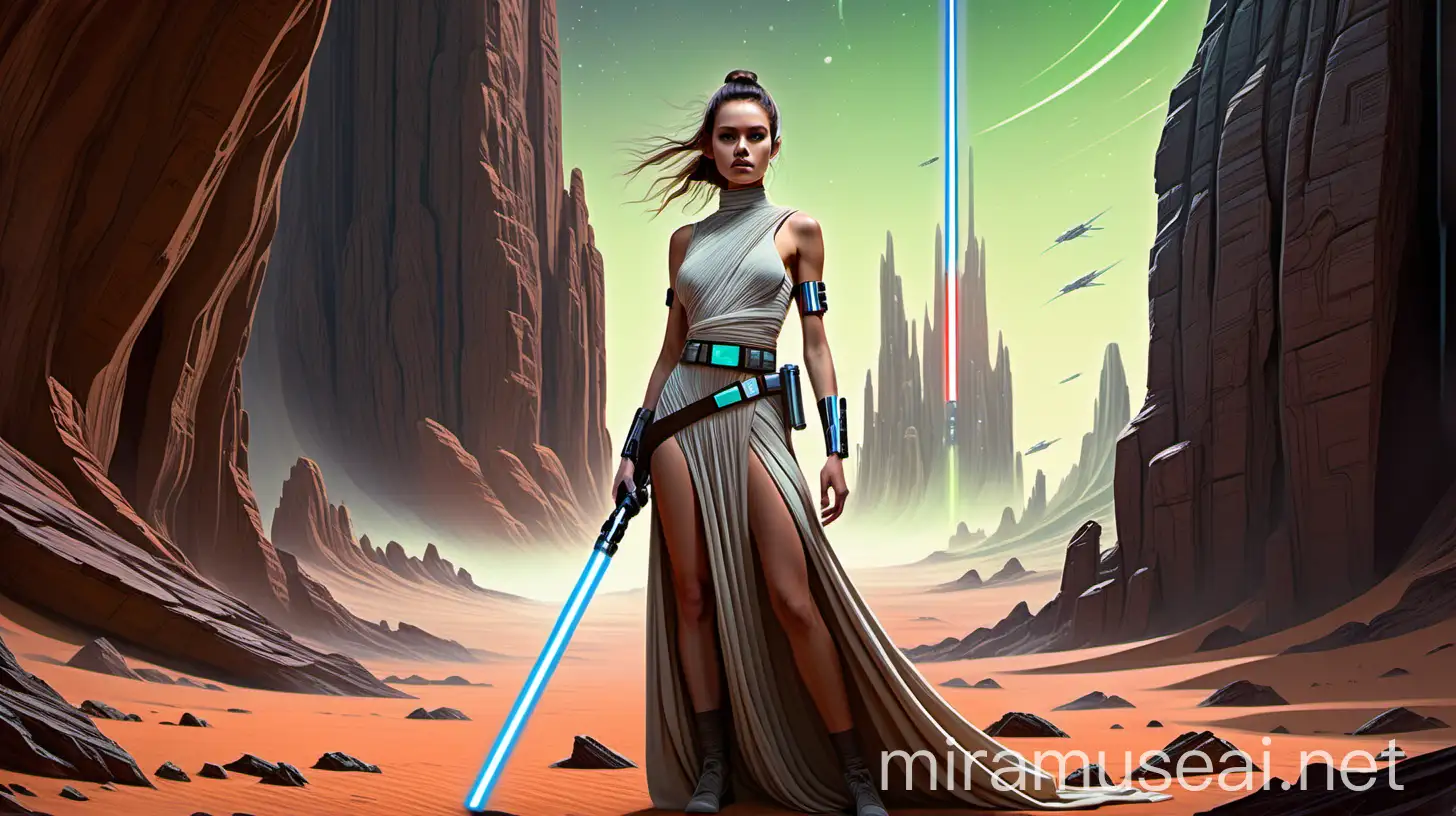 Futuristic Woman Wielding Lightsaber on Alien Planet