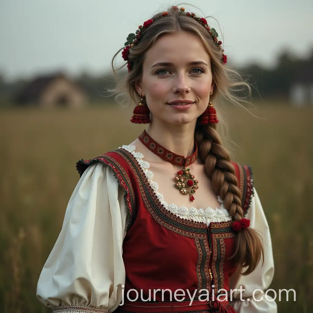 Slavic-Beauty-in-Traditional-Attire-Amidst-Village-Charm