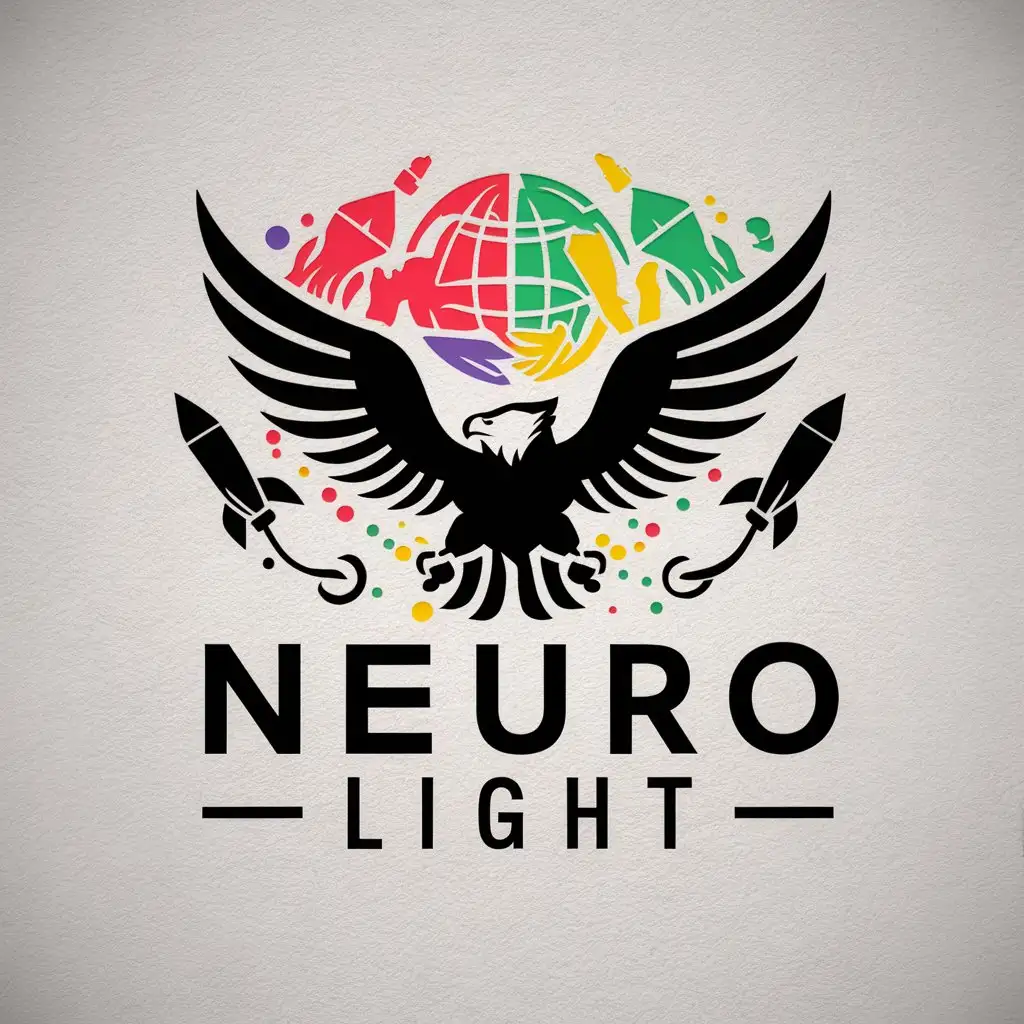 a vector logo design,with the text "Neuro Light", main symbol:Eagle, colorful paints, globe, rocket,Moderate,be used in Promotion industry,clear background