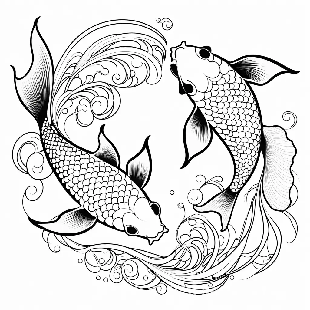 Koi-Fish-Meeting-with-Flying-Feathers-Tattoo-Design-Coloring-Page