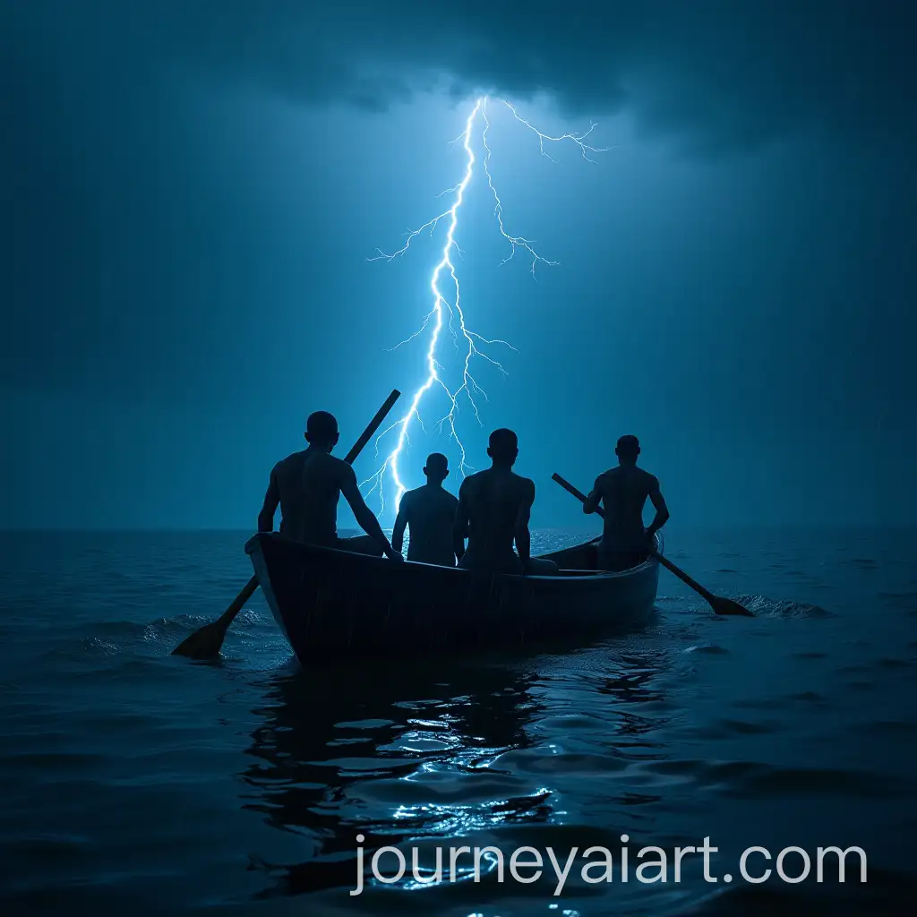 Four-African-Fishermen-in-a-Canoe-Battling-Stormy-Seas-at-Night